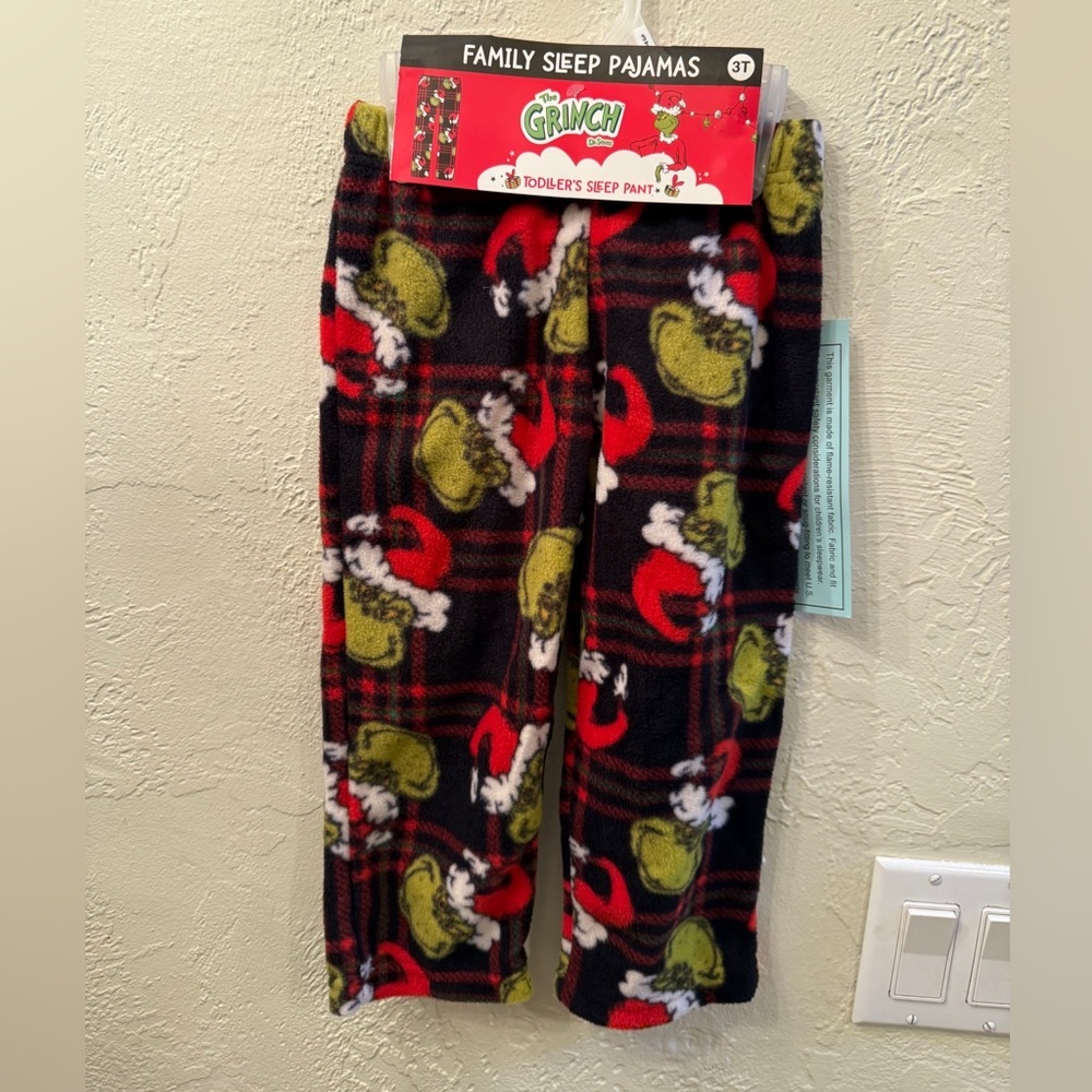 The Grinch Dr. Seuss 3T Toddler Black and Green Family Christmas Pajama Bottoms